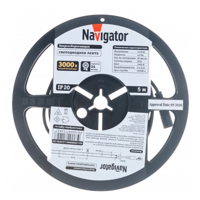 Лента светодиодная NAVIGATOR LEDх60/м 5м 4.8w/m 12в теплый белый 71402 NLS-3528