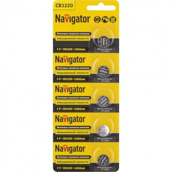Батарейки NAVIGATOR серии NBT-CR1220-BP5 литиевые Батарейки NAVIGATOR серии NBT-CR1220-BP5 литиевые