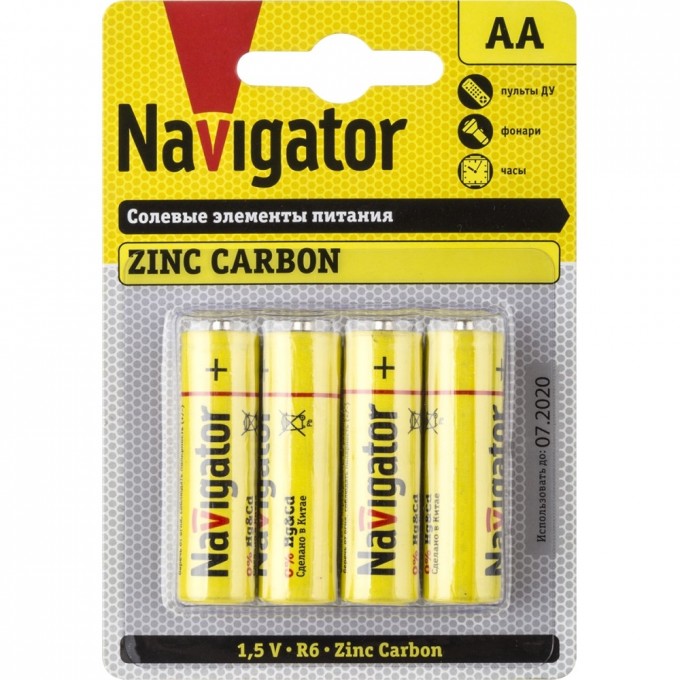 Батарейки NAVIGATOR серии солевые NBT-NS-R6-BP4