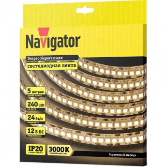 Лента увеличенной мощности NAVIGATOR серии NLS-2835WW240-24-IP20-12V Лента увеличенной мощности NAVIGATOR серии NLS-2835WW240-24-IP20-12V