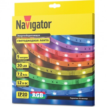 Светодиодная лента NAVIGATOR серии NLS-5050RGB30-7.2-IP20-12V R5 Светодиодная лента NAVIGATOR серии NLS-5050RGB30-7.2-IP20-12V R5