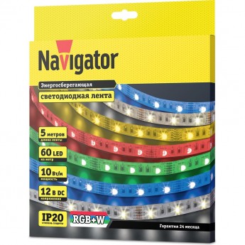 Лента NAVIGATOR серии NLS-5050RGBW60-10-IP20-12V большее количество оттенков, а также чистый белый свет Лента NAVIGATOR серии NLS-5050RGBW60-10-IP20-12V большее количество оттенков, а также чистый белый свет